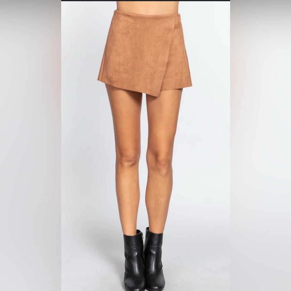 BLANKNYC Almond Leather Suede Tan Wrap Skirt 28 New - Picture 2 of 9